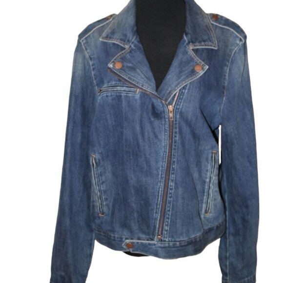GAP Jackets & Blazers - GAP 1969 Women's Denim Moto Biker Jacket 54023 Size Large L, EUC Vintage Look!